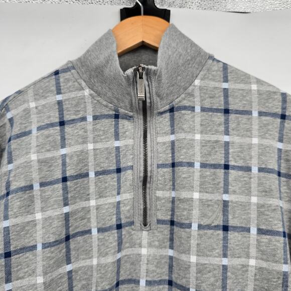 Nautica Men's 1/4 Zip Mock Neck Plaid Preppy Casual Sweatshirt Gray Size Large - Picture 3 of 10